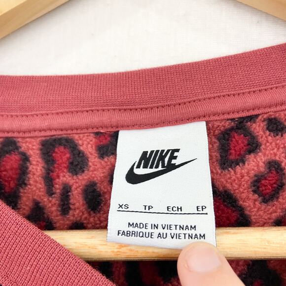 NIKE Women's Leopard Print Pullover Sweater XS Cheetah Red Pink Athleisure - Picture 3 of 5